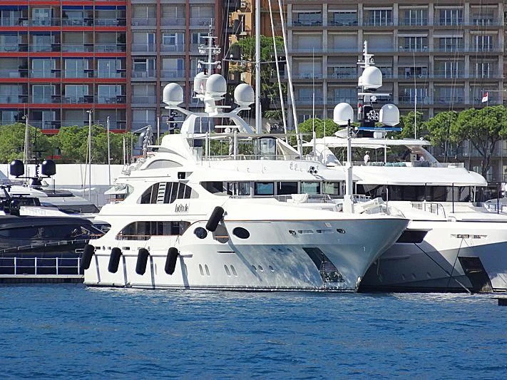 a white yacht in the water aboard LADY BRAVE Yacht for Sale