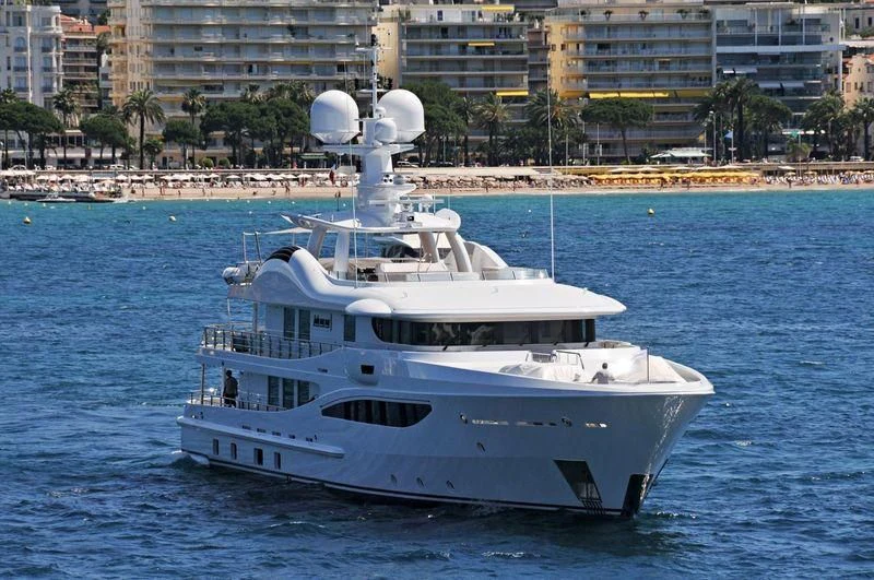 a white yacht in the water aboard LADY BRAVE Yacht for Sale