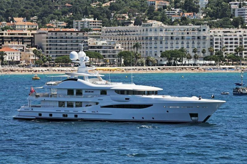 a white yacht in the water aboard LADY BRAVE Yacht for Sale