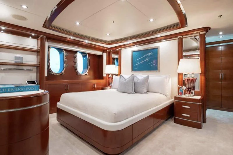 a bed in a room aboard LADY BRAVE Yacht for Sale