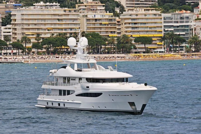 a white yacht on the water aboard LADY BRAVE Yacht for Sale