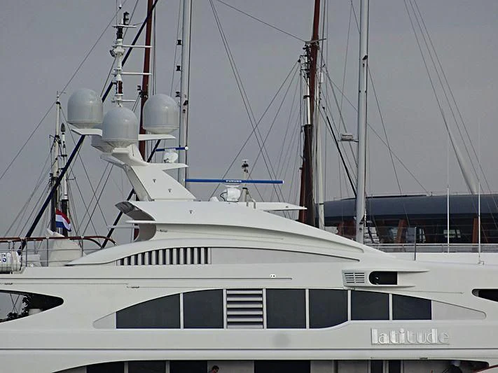 a white boat with a white stripe aboard LADY BRAVE Yacht for Sale