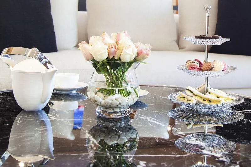 a vase with flowers in it aboard LADY BRAVE Yacht for Sale