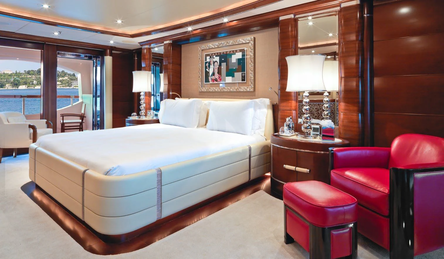 a bed in a room aboard LADY BRAVE Yacht for Sale