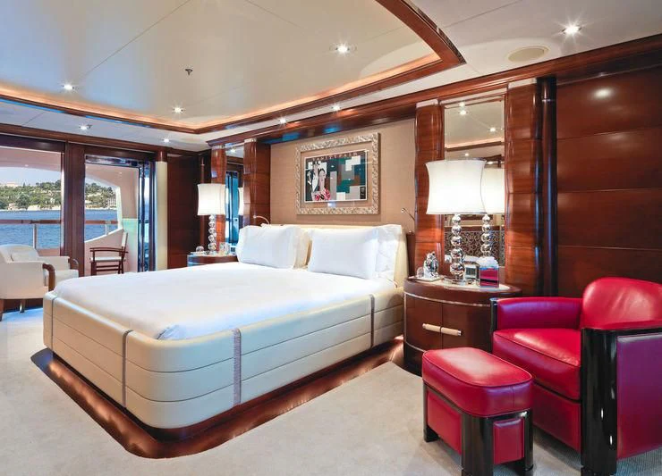 a bed in a room aboard LADY BRAVE Yacht for Sale