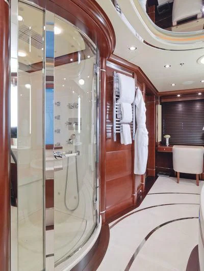 a large shower unit in a hotel room aboard LADY BRAVE Yacht for Sale