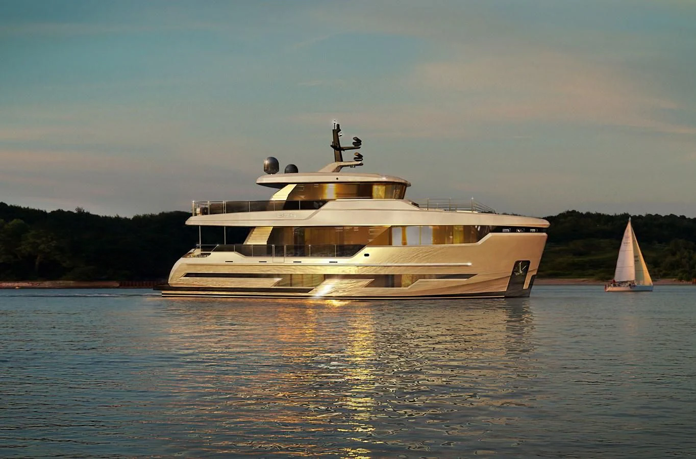 a large boat on the water aboard BERING B82 Yacht for Sale