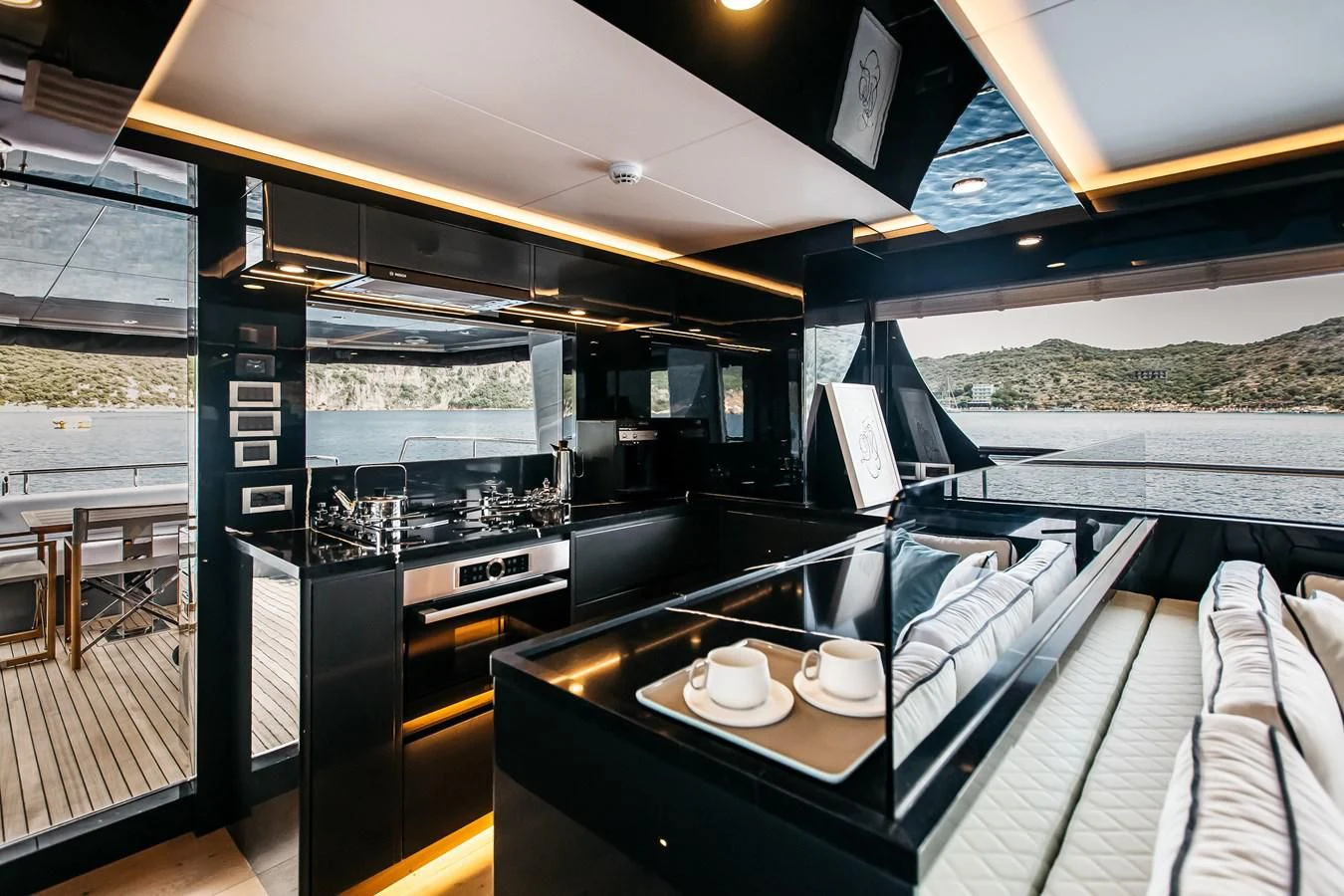 a kitchen with a large oven aboard BERING B82 Yacht for Sale
