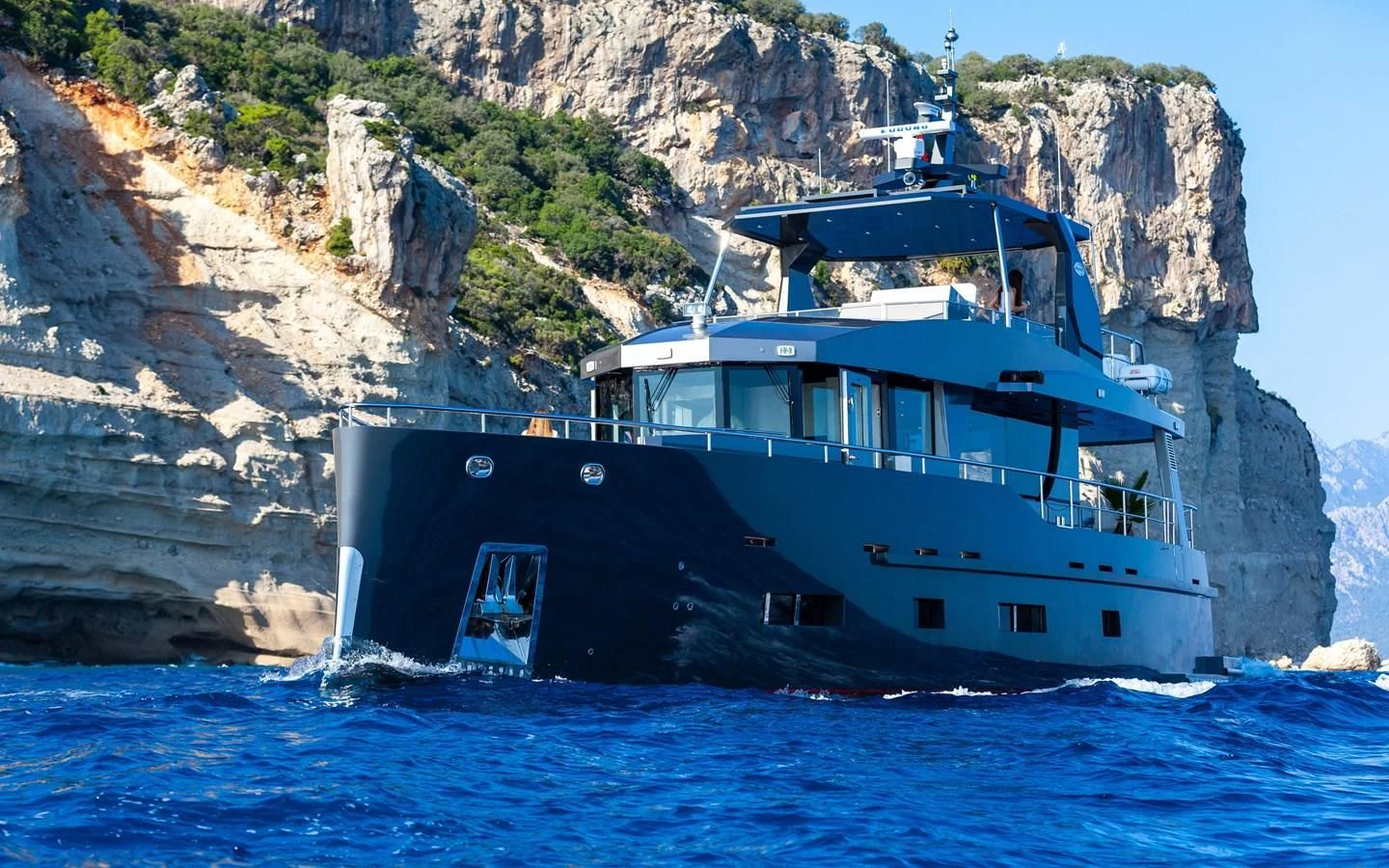 a boat on the water aboard BERING B82 Yacht for Sale