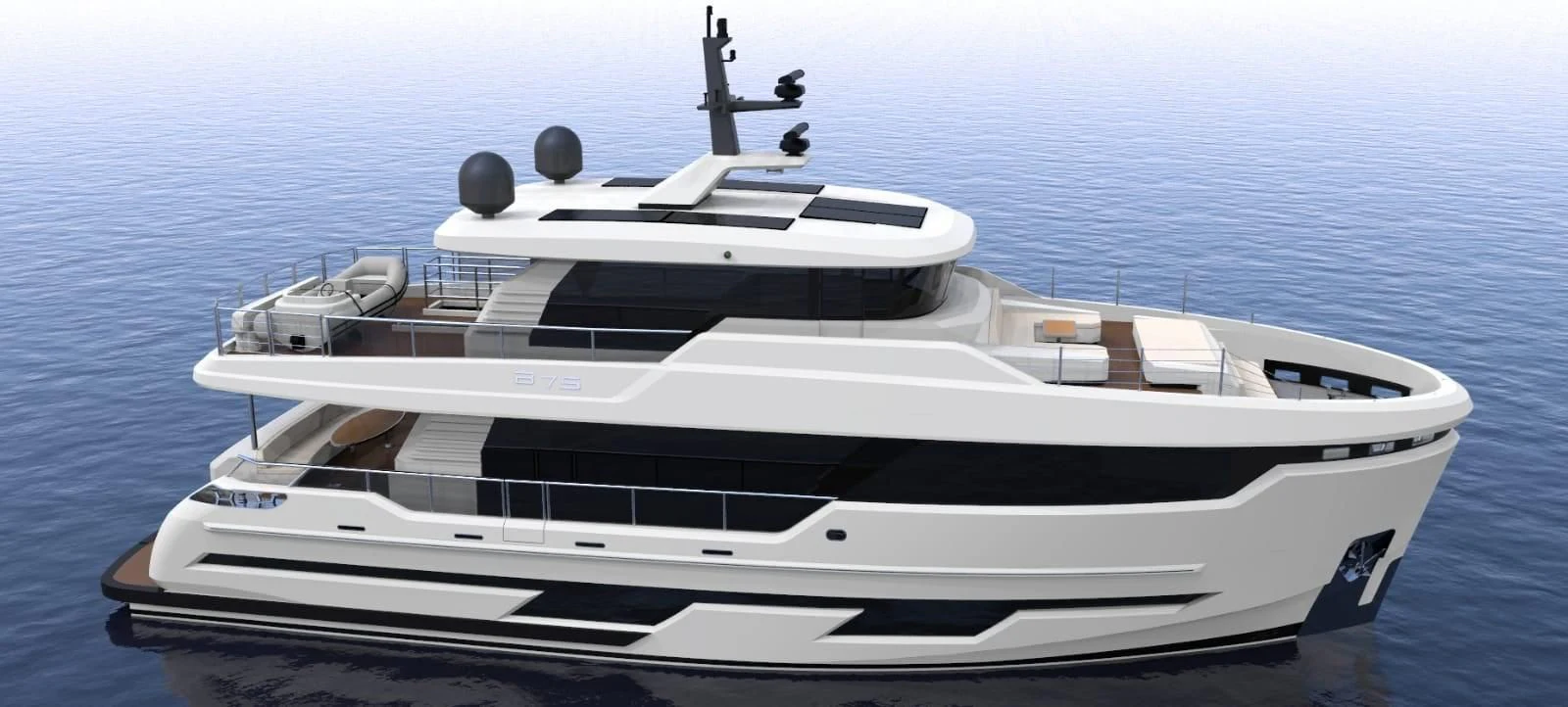 a white yacht in the water aboard BERING B82 Yacht for Sale