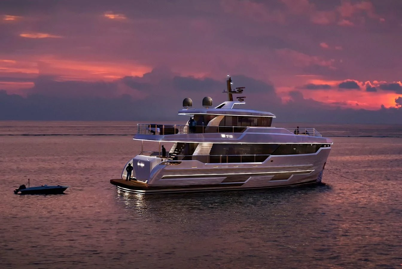 a boat on the water aboard BERING B82 Yacht for Sale