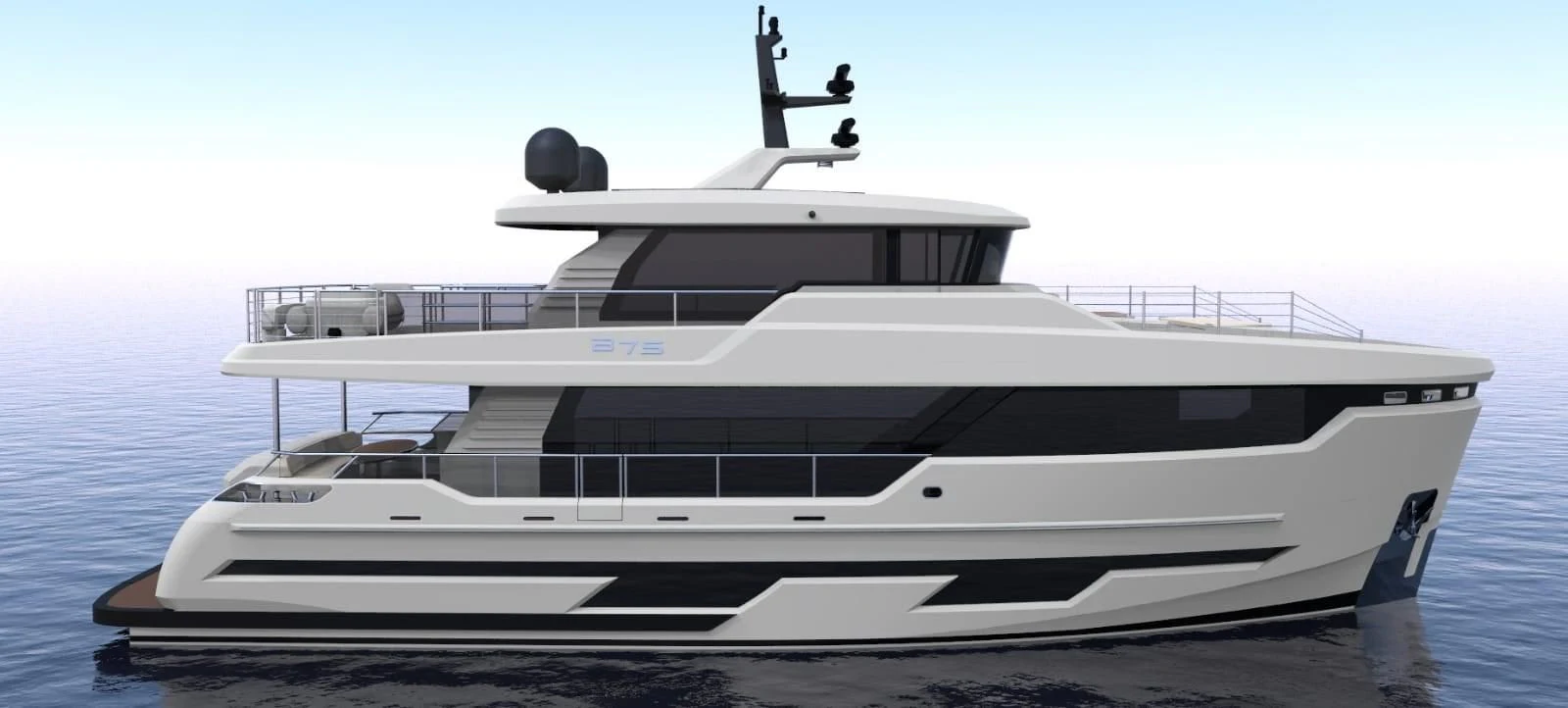 a white yacht on the water aboard BERING B82 Yacht for Sale