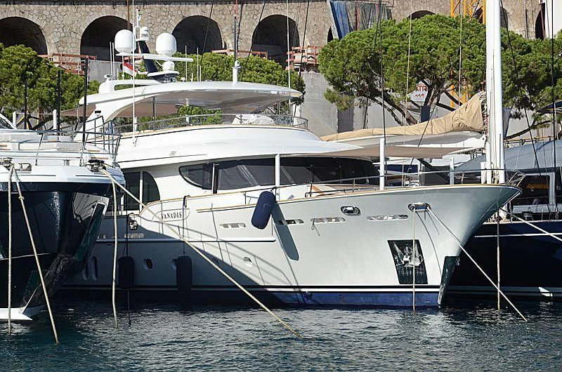 a boat docked at a pier aboard VANADIS Yacht for Sale