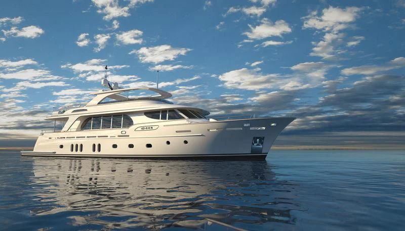 a white yacht in the water aboard VANADIS Yacht for Sale