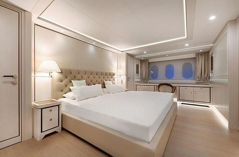 a large bedroom with a bed aboard VANADIS Yacht for Sale