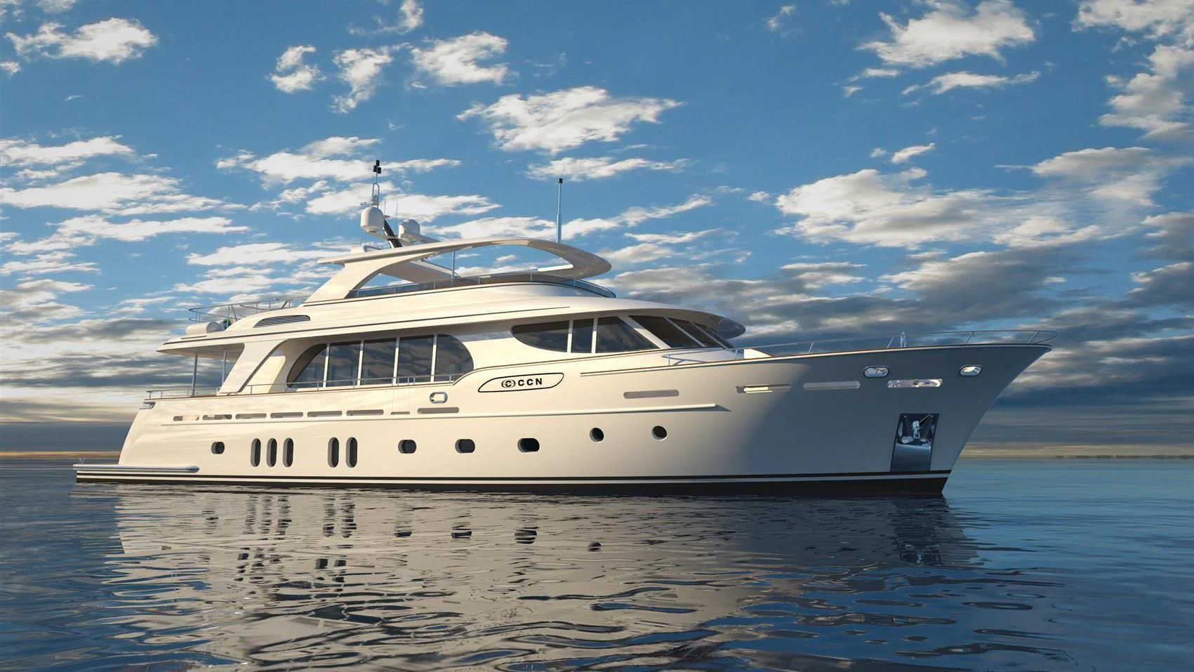 a white yacht in the water aboard VANADIS Yacht for Sale