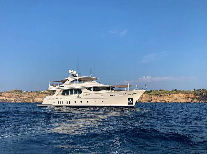 a white boat in the water aboard VANADIS Yacht for Sale