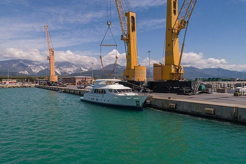 a boat docked at a port aboard VANADIS Yacht for Sale