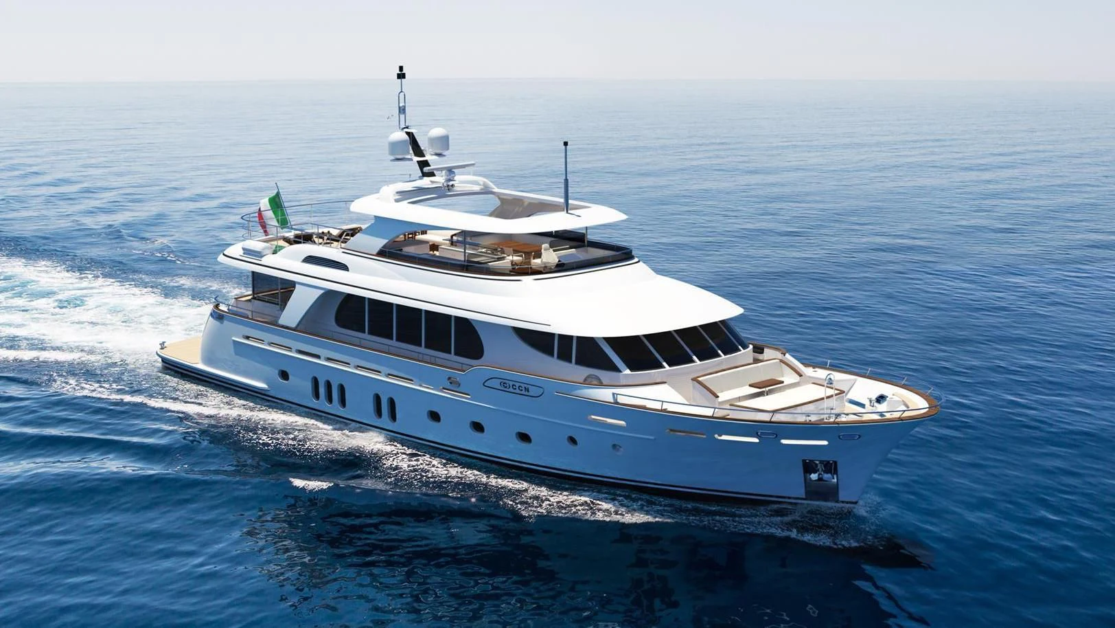 a white yacht in the water aboard VANADIS Yacht for Sale