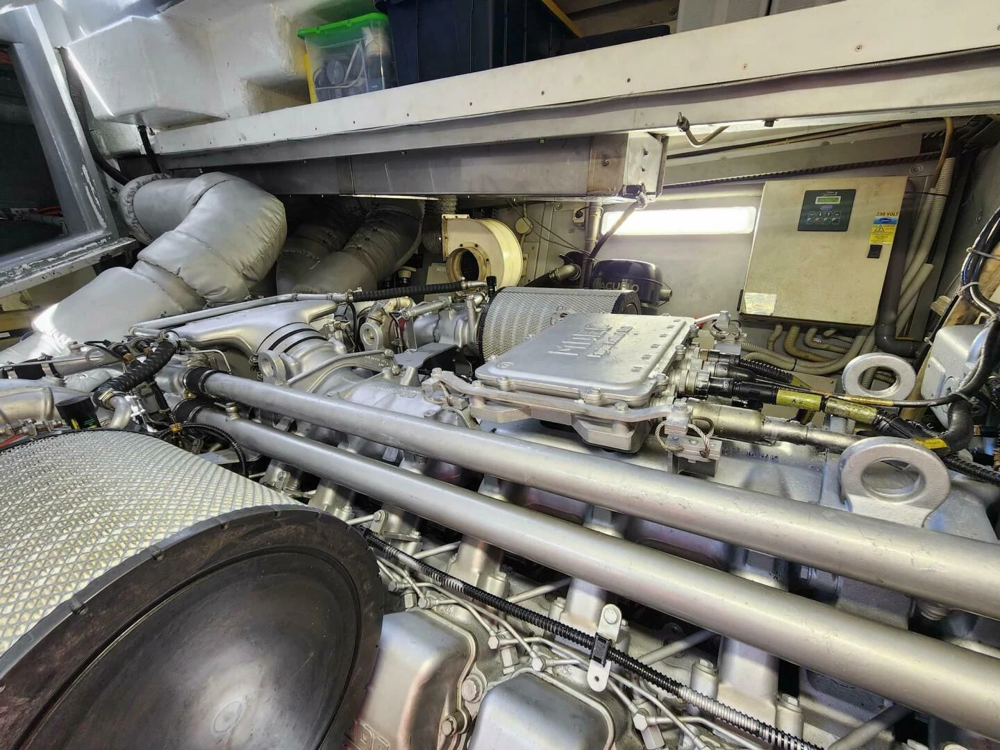 a room with several pipes aboard ALCHEMY Yacht for Sale