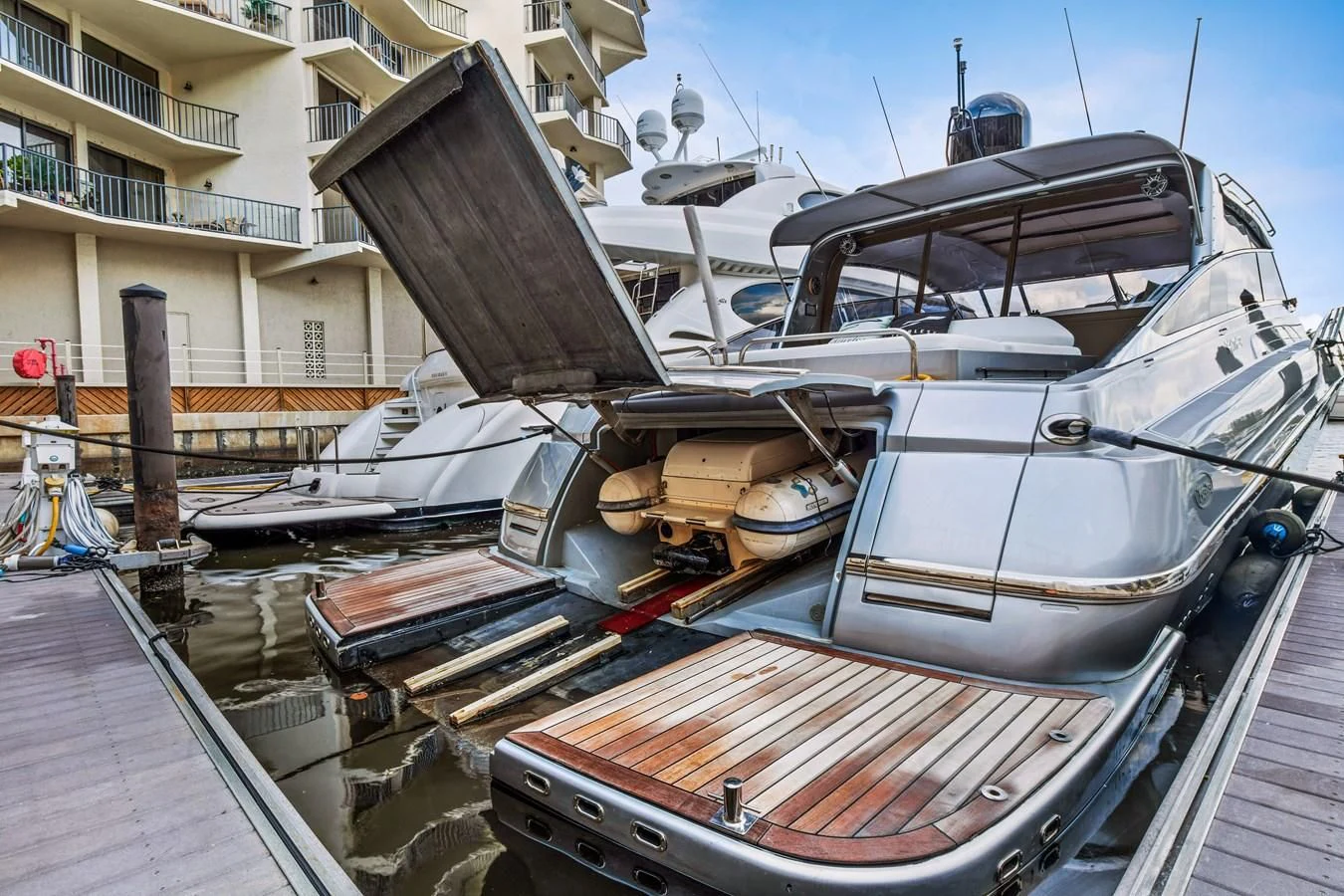 a boat docked at a pier aboard ALCHEMY Yacht for Sale