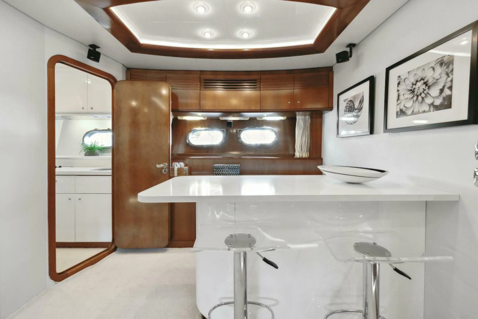 a kitchen with a large island aboard ALCHEMY Yacht for Sale