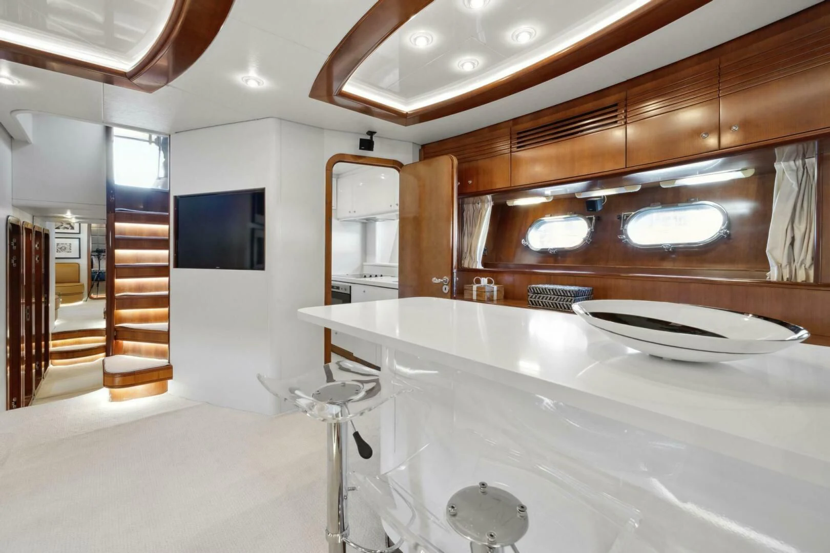 a large kitchen with a large island aboard ALCHEMY Yacht for Sale