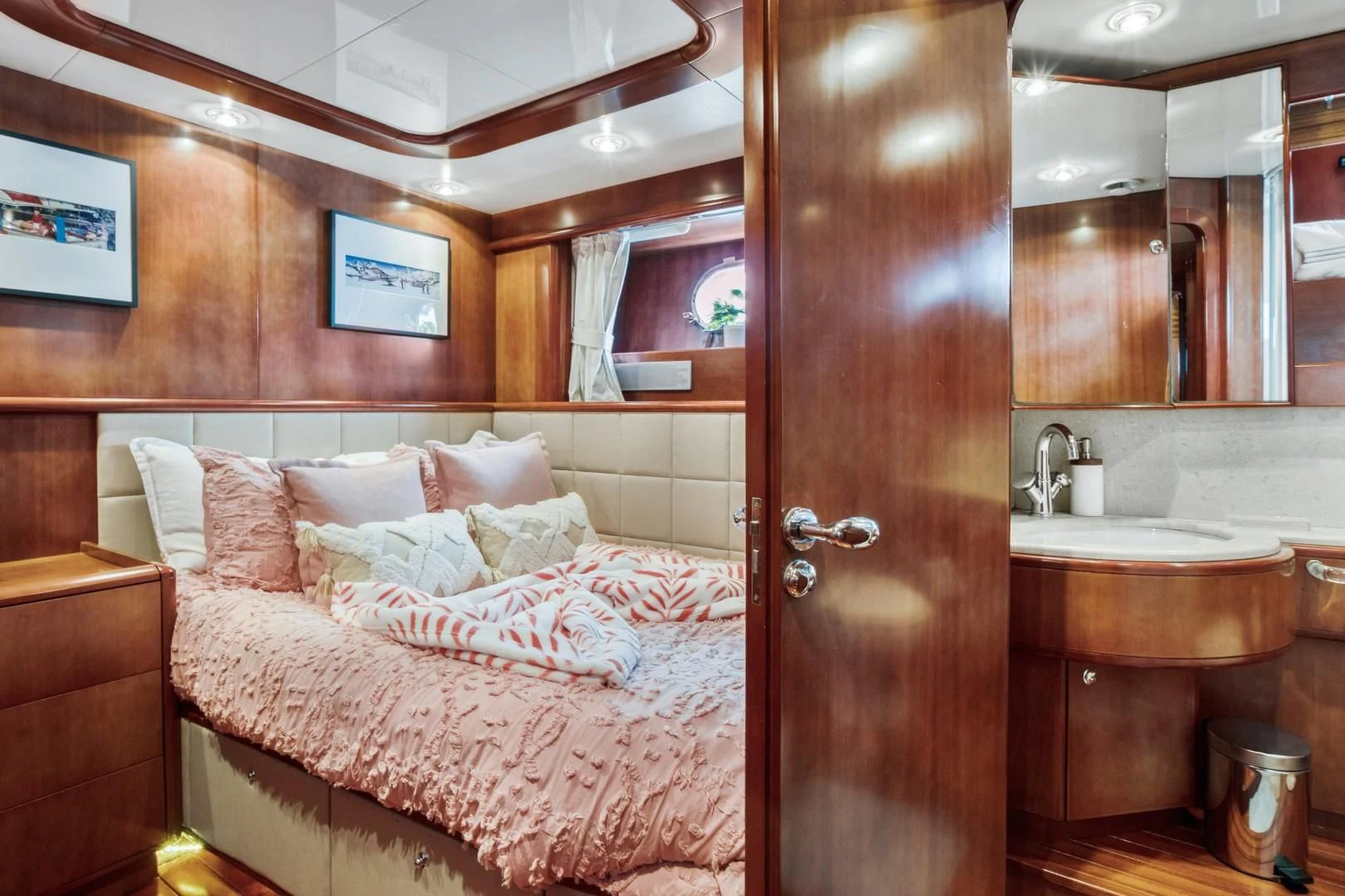 a bed in a room aboard ALCHEMY Yacht for Sale