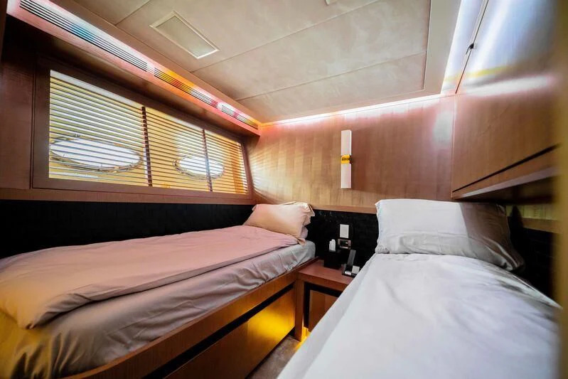 a room with two beds aboard SORAYA Yacht for Sale