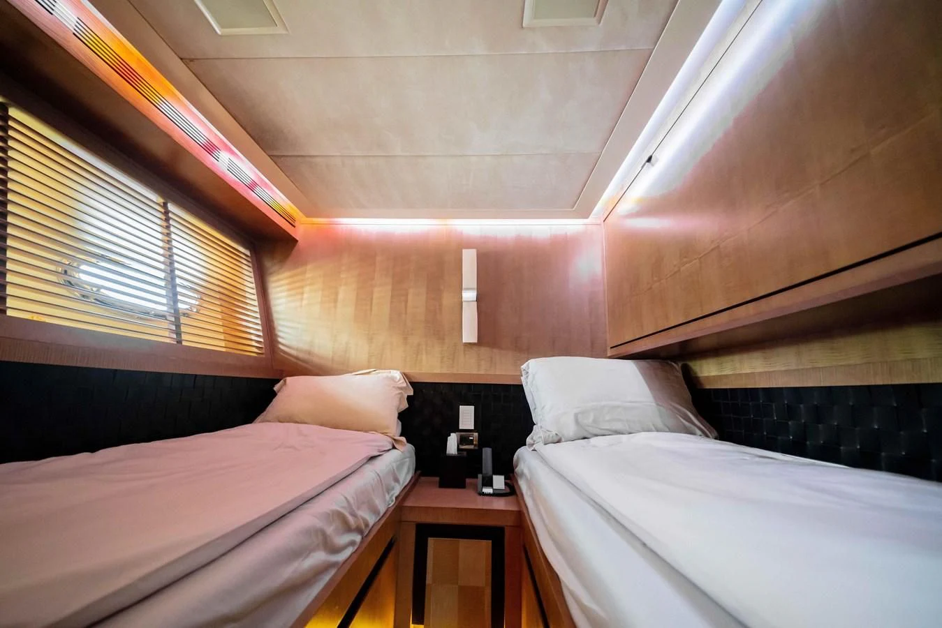 a room with two beds aboard SORAYA Yacht for Sale