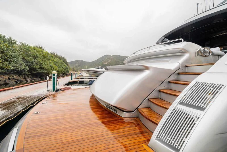 a white boat on a deck aboard SORAYA Yacht for Sale