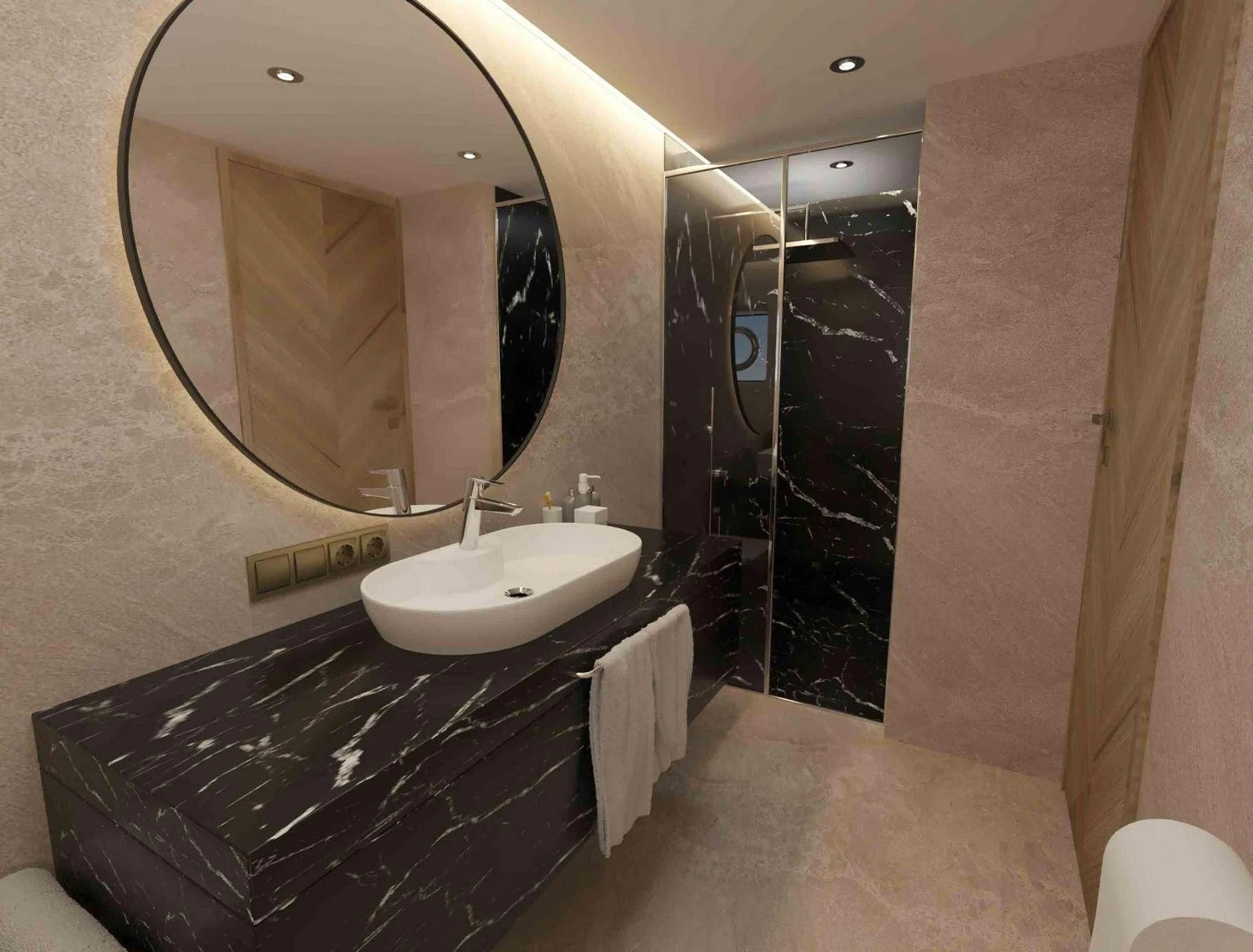 a bathroom with a large mirror aboard KING OF THE SEA Yacht for Charter