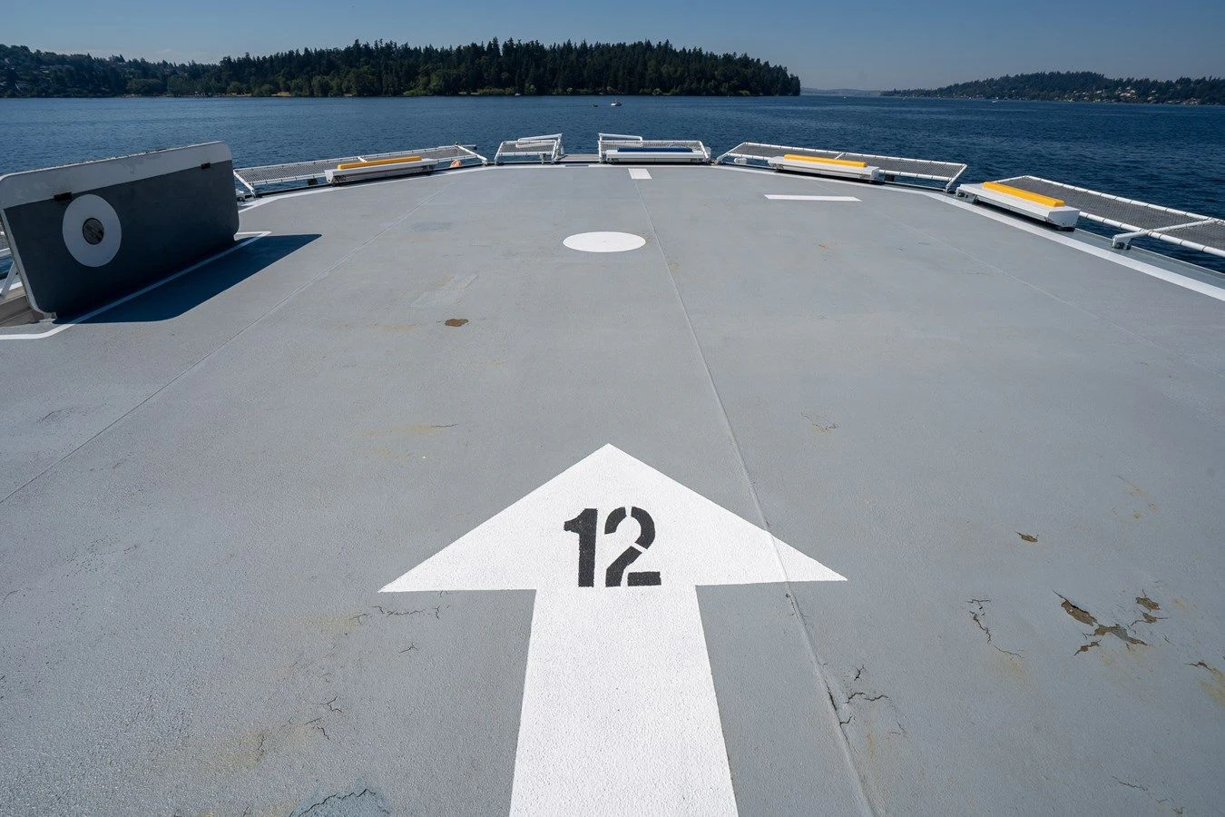 a white road sign aboard DRAGONFLY Yacht for Sale