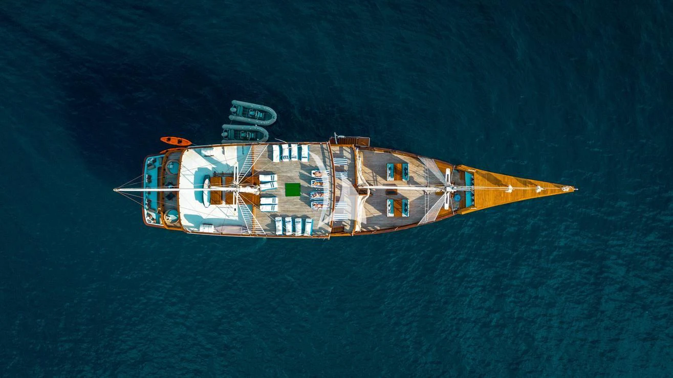 a high angle view of a ship aboard THE MAJ OCEANIC Yacht for Charter