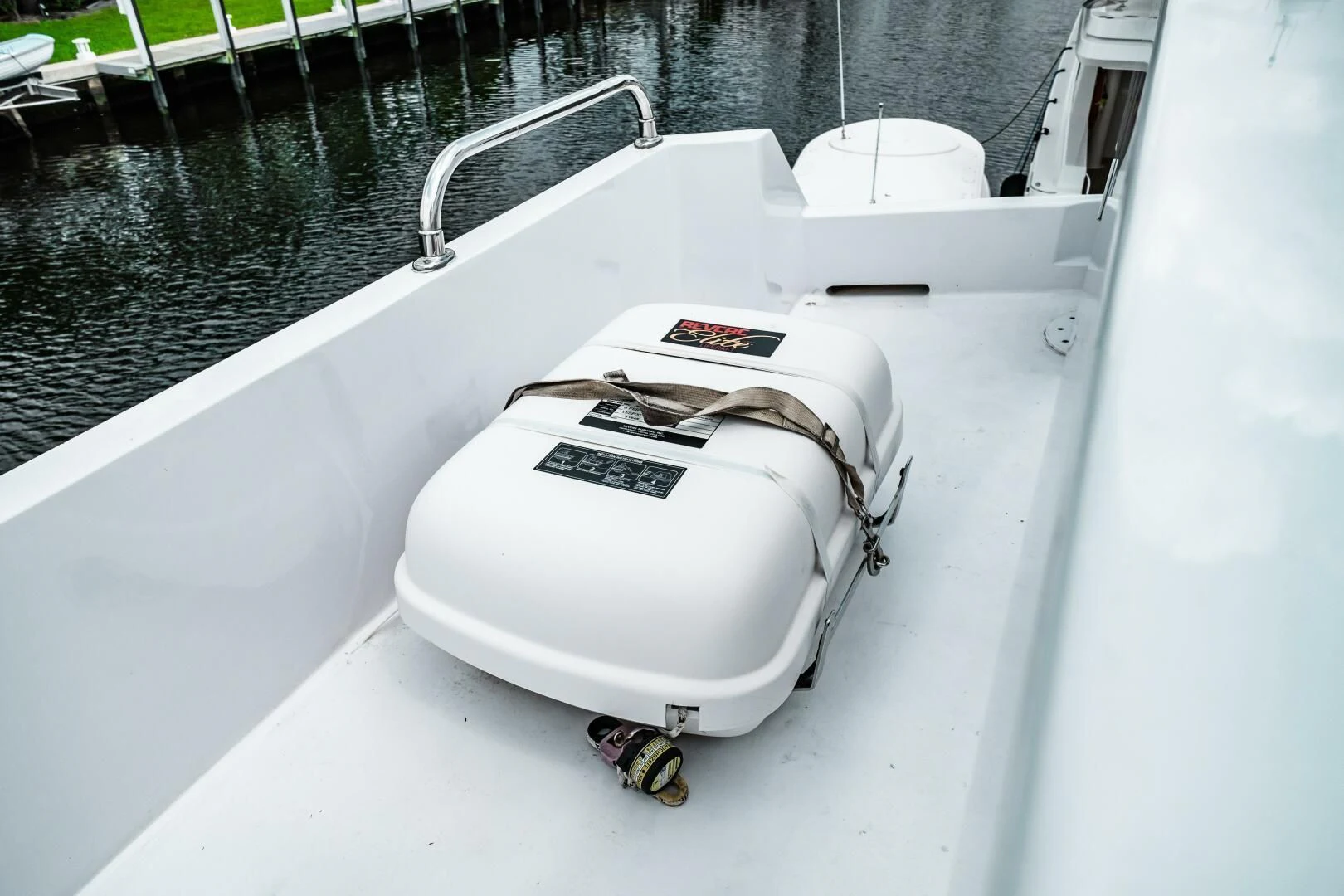a white boat with a strap on the front aboard LADY GERTS Yacht for Sale