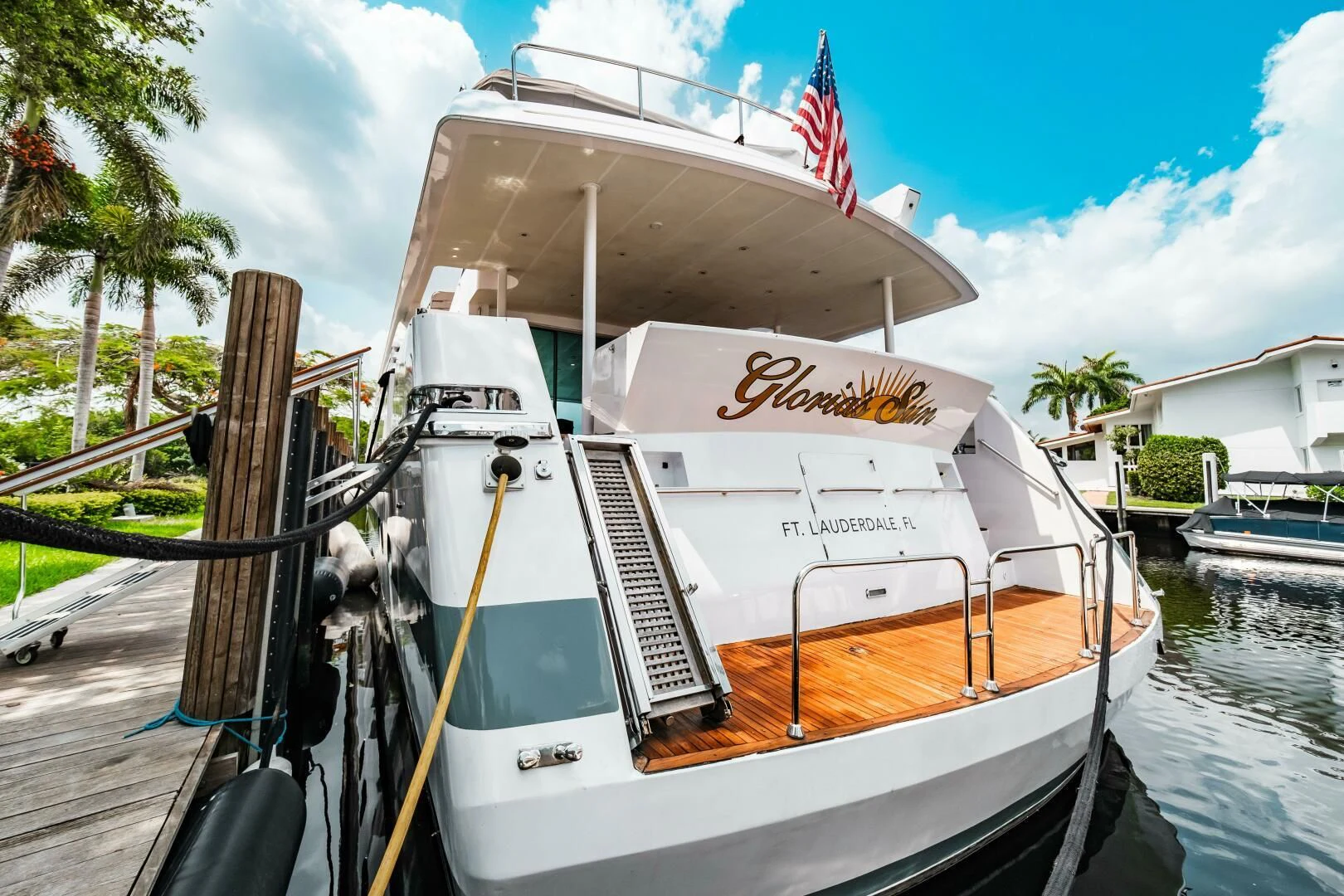 a boat on a dock aboard LADY GERTS Yacht for Sale