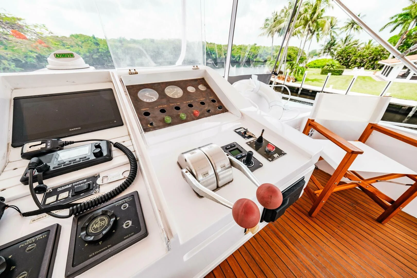 a table with a video game console and a television on it aboard LADY GERTS Yacht for Sale