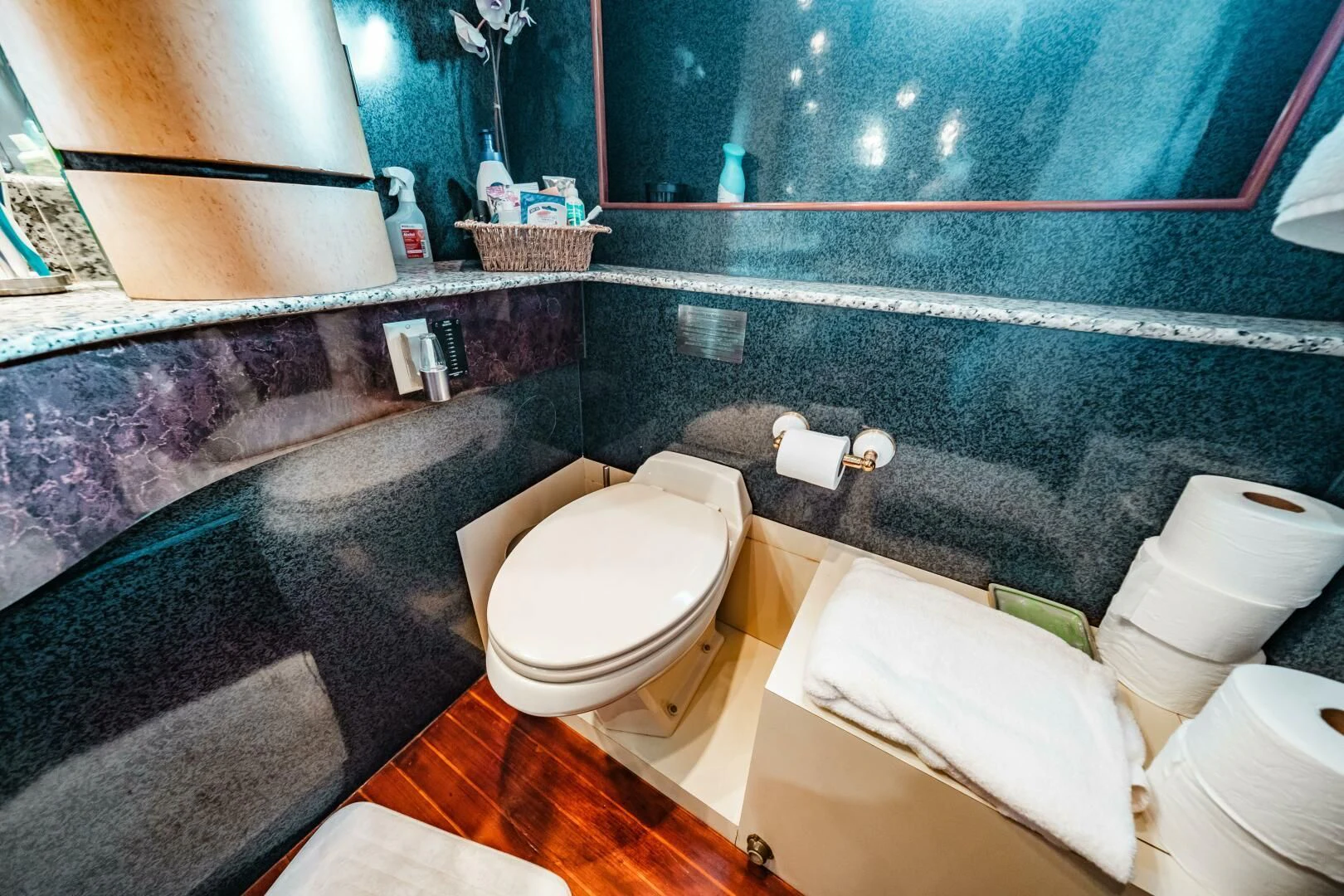 a bathroom with a tub toilet and sink aboard LADY GERTS Yacht for Sale