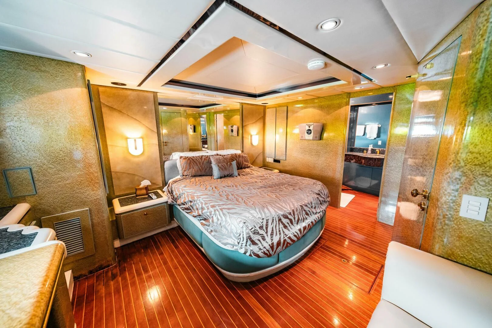 a bedroom with a bed aboard LADY GERTS Yacht for Sale
