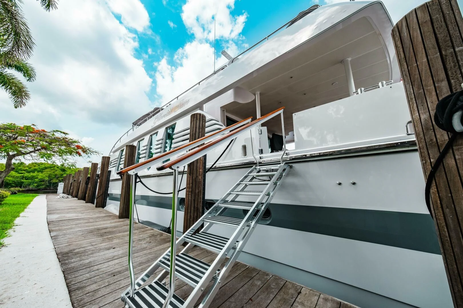 a house with a staircase aboard LADY GERTS Yacht for Sale