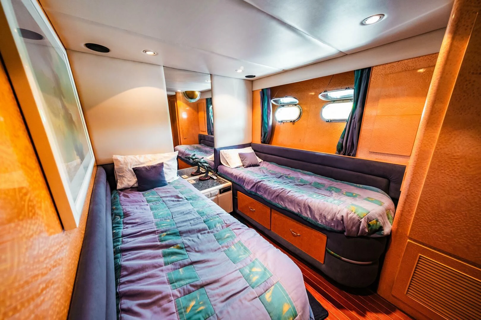 a couple of beds in a room aboard LADY GERTS Yacht for Sale