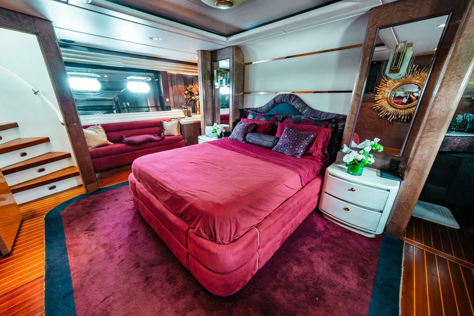 a bed in a room aboard LADY GERTS Yacht for Sale