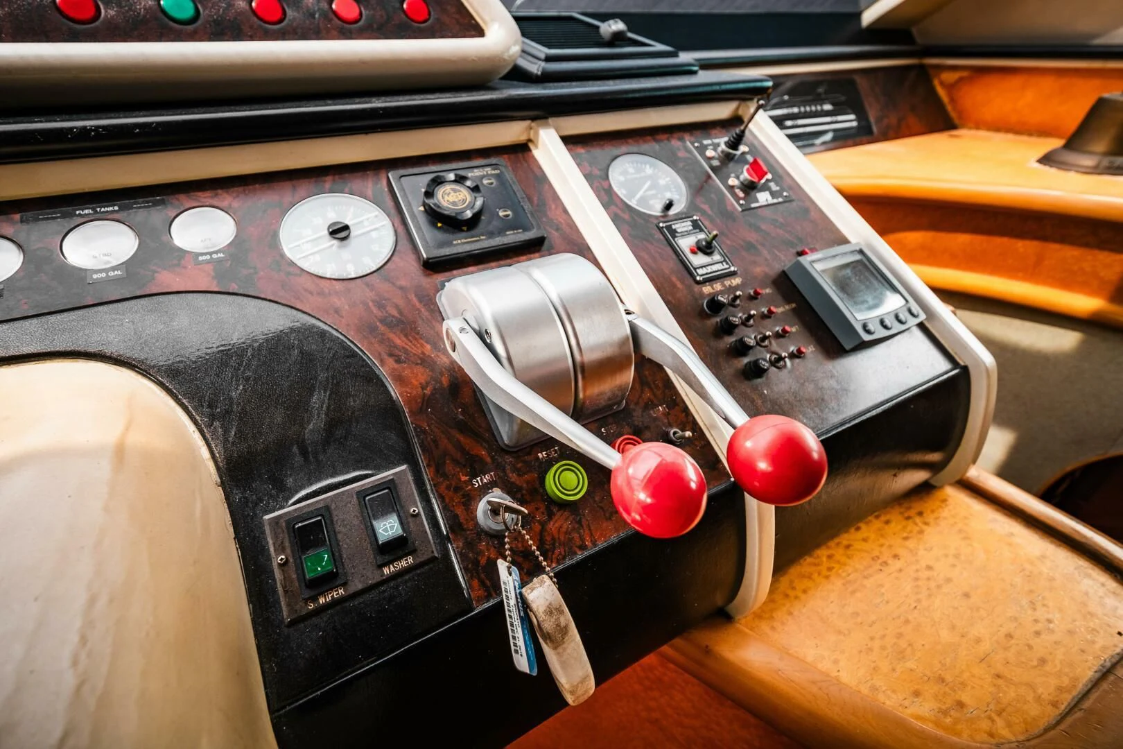 a close-up of a car's dashboard aboard LADY GERTS Yacht for Sale