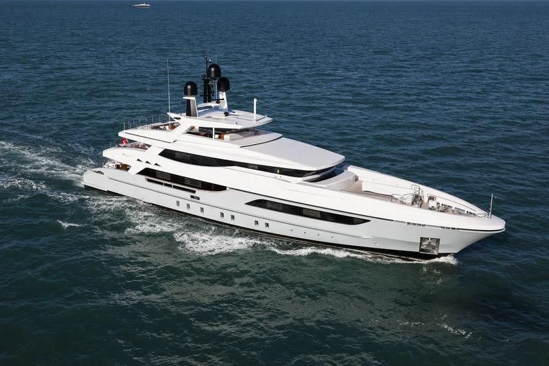 a white yacht in the ocean aboard MEDIALLY Yacht for Sale