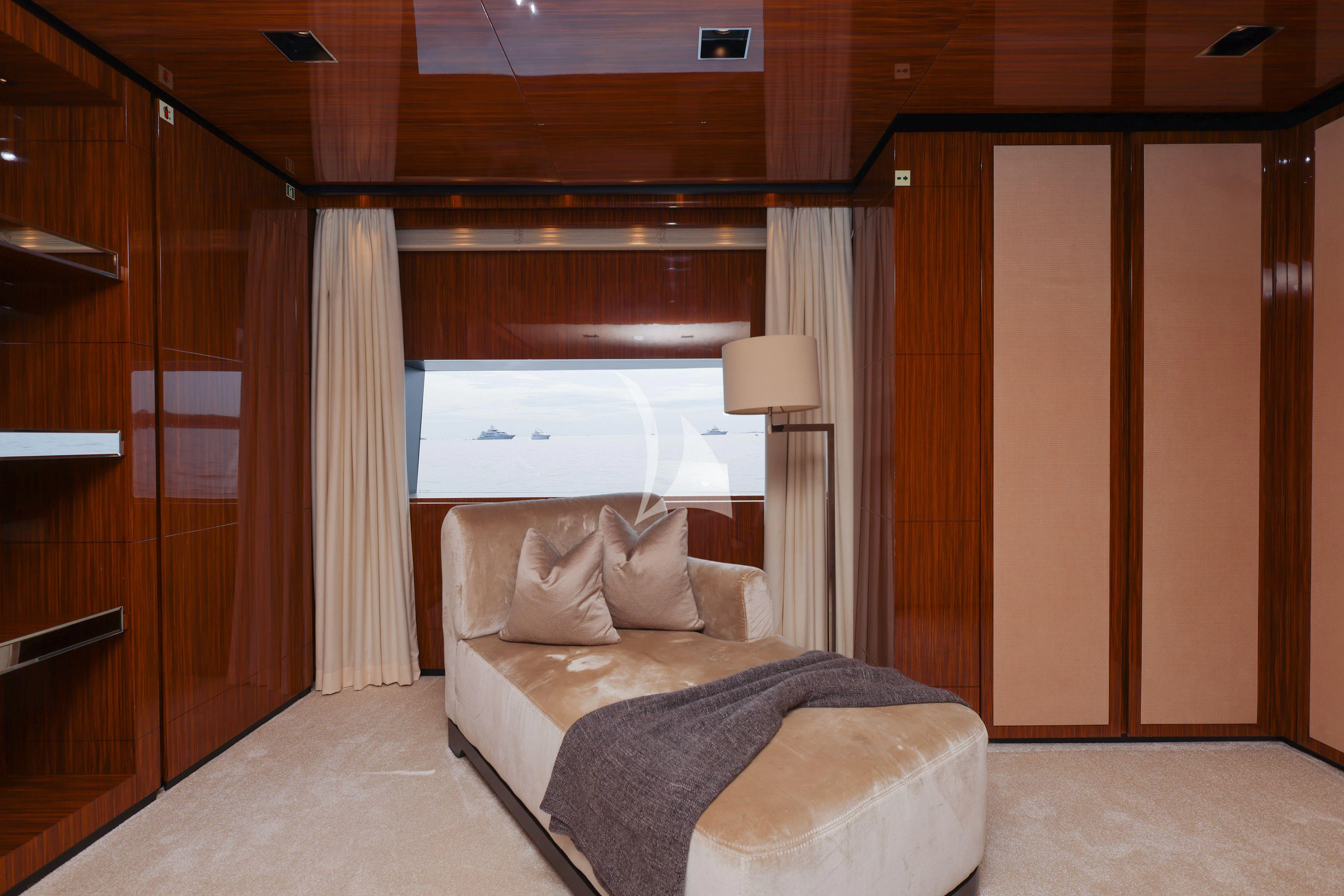 a bed in a room aboard MEDIALLY Yacht for Sale