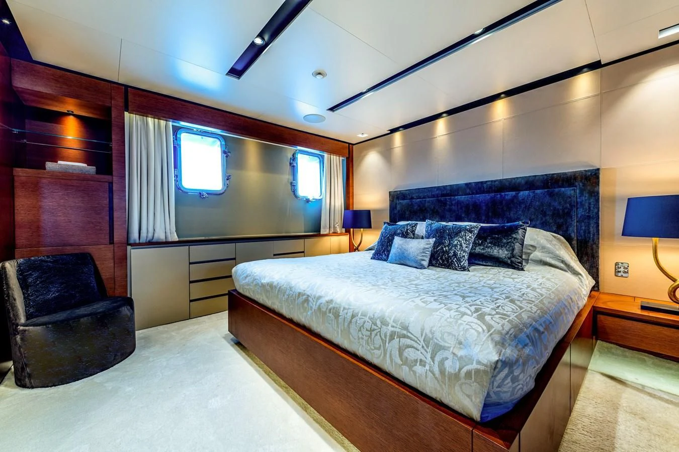 a bed in a room aboard MEDIALLY Yacht for Sale