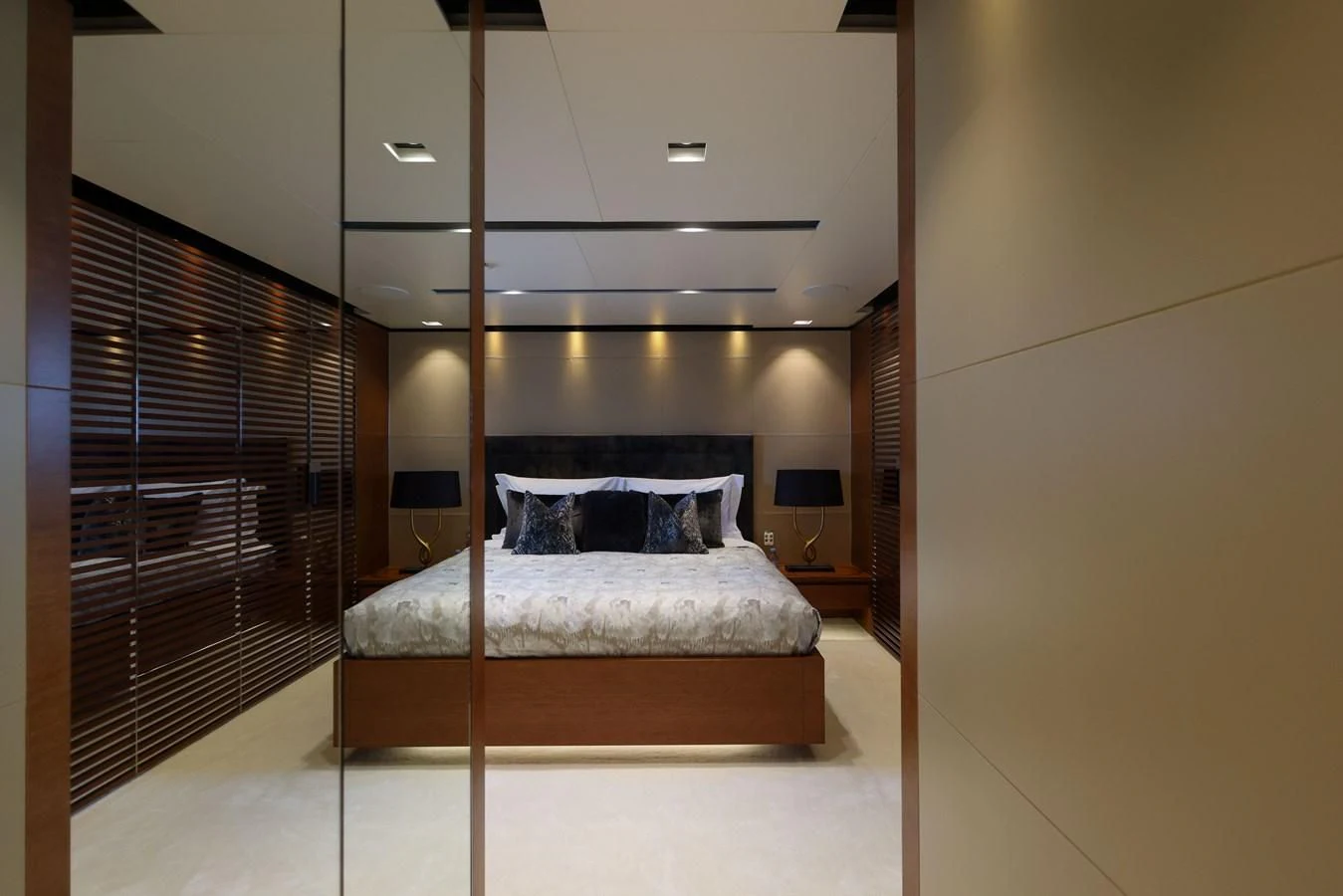 a bedroom with a bed aboard MEDIALLY Yacht for Sale