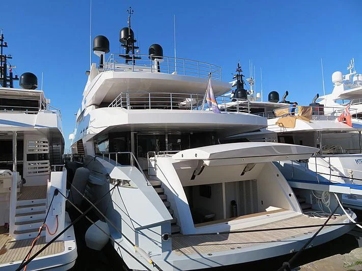 a group of boats docked aboard MEDIALLY Yacht for Sale