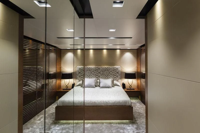 a bed in a room aboard MEDIALLY Yacht for Sale