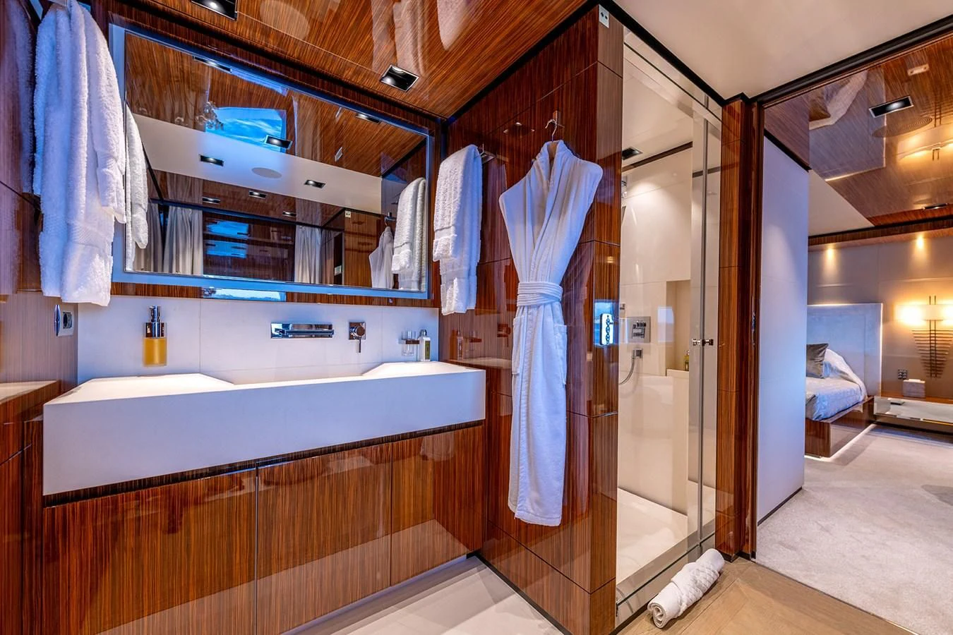 a bathroom with a bathtub and sink aboard MEDIALLY Yacht for Sale